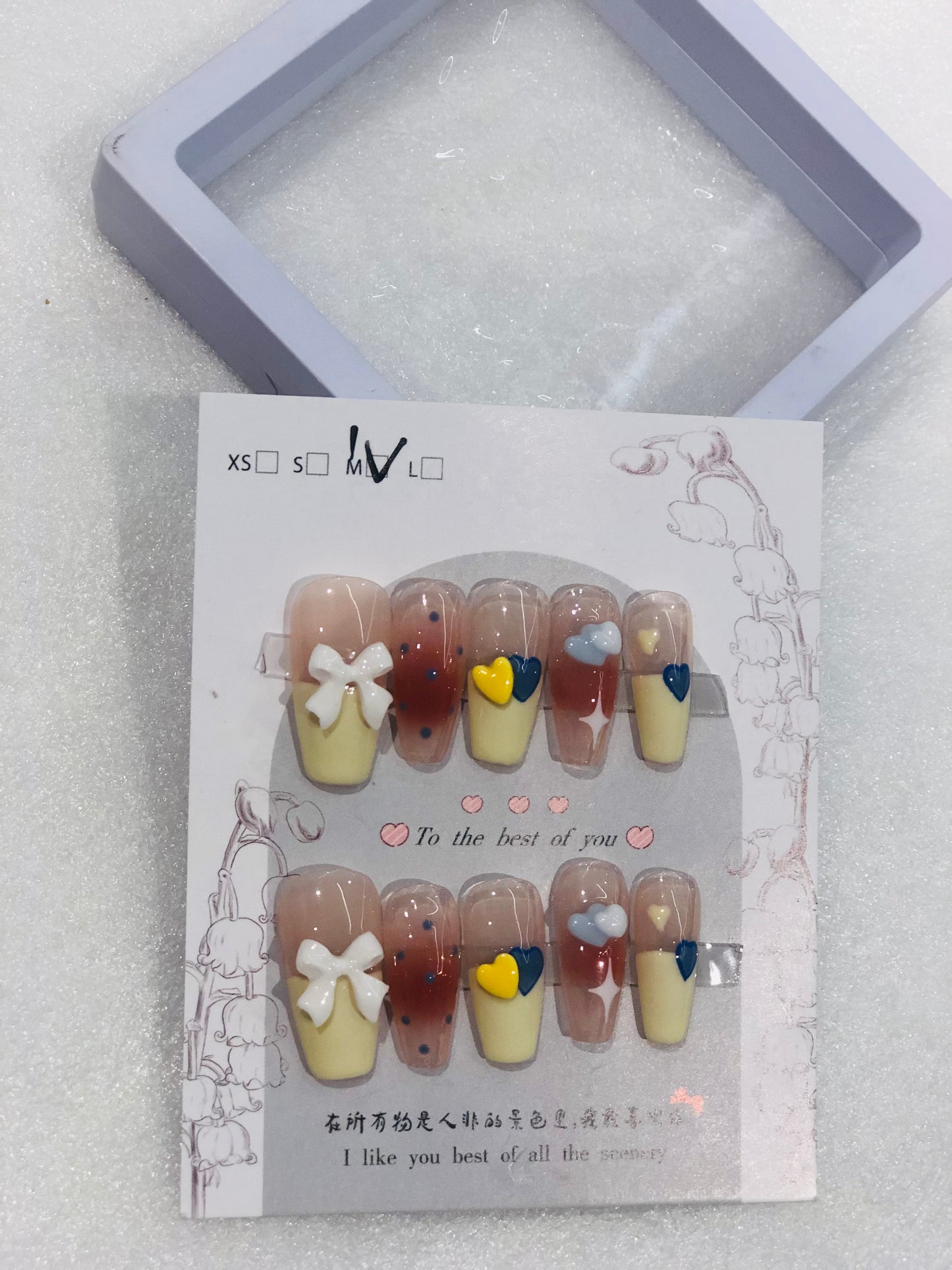 Handmade Manicure - 3D Cream Yellow Sweetheart - Medium Size