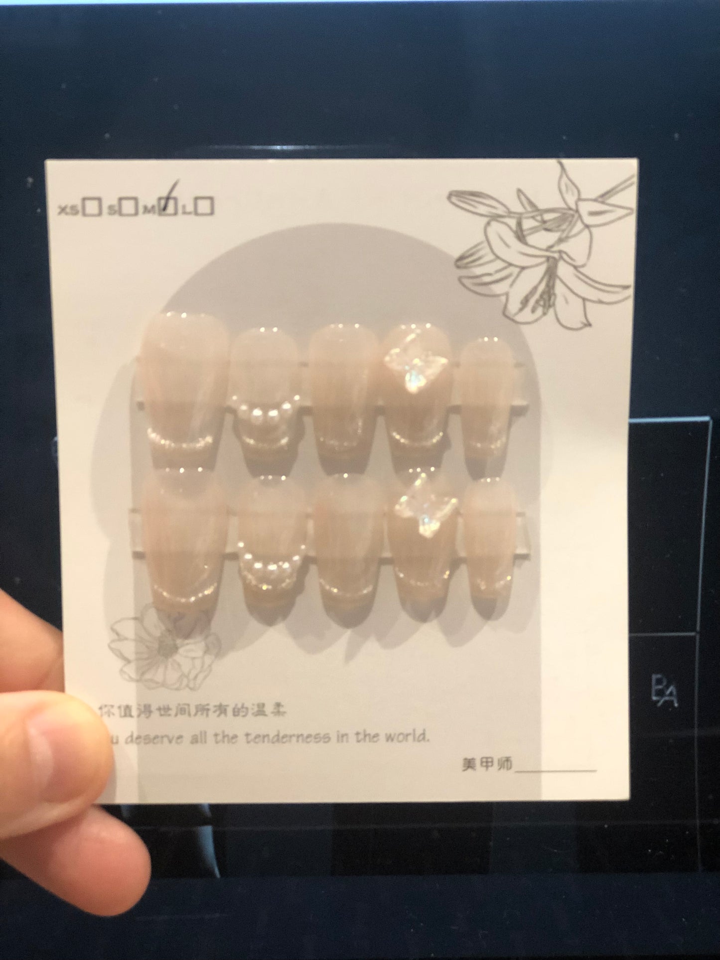Handmade Manicure - Shiny White with 3D Clear Butterfly and White Pearl - Medium Size